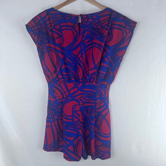 ASOS Women's Mini Jumpsuit with Belt in Red and Blue Romper Size 4 - Picture 3 of 6